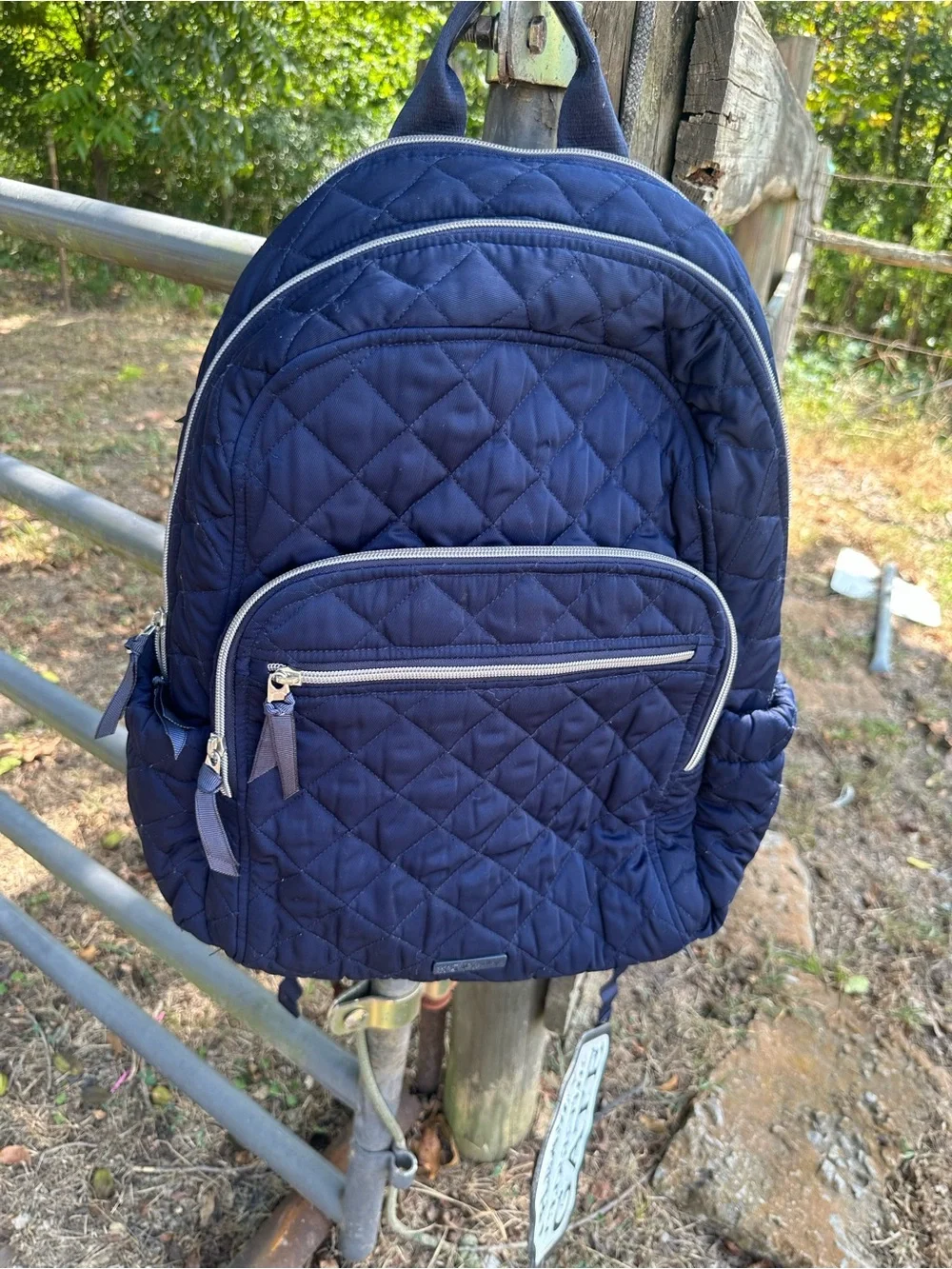 Vera Bradley Quilted Navy Backpack with Front Zip Pocket